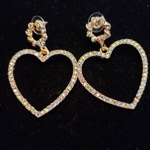 Gold Heart Crystal Earrings